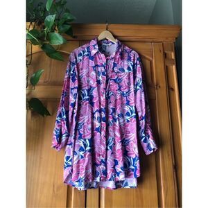 Entro Vibrant Floral pink Blue Bohemia Shirt Dress Size S